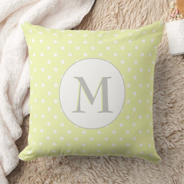 Pastel Yellow Polka dots Pattern with Monogram Cushion (Blanket)