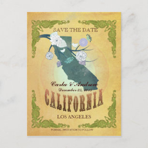 Pastel Yellow Save The Date -Map With Lovely Birds Announcement Postcard