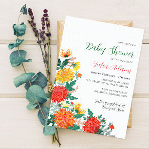 Pastel Yellow Spring Dahlia Florals Baby Shower Invitation