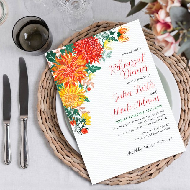 Pastel Yellow Spring Dahlia Rehearsal Dinner Invitation (Creator Uploaded)