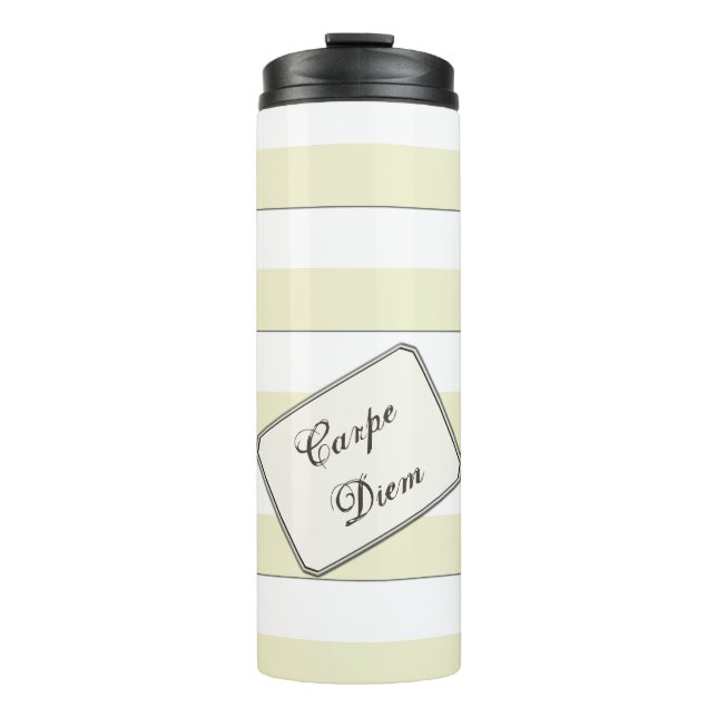 Pastel Yellow Stripes on any Colour any Text Thermal Tumbler (Front)