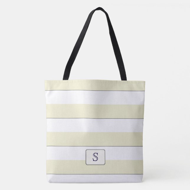 Pastel Yellow Stripes on any Colour Custom Monogra Tote Bag (Front)
