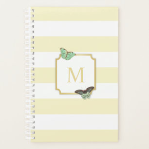 Pastel Yellow Stripes with Butterflies Monogram Planner