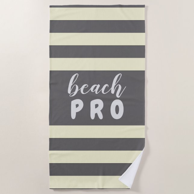 Pastel Yellow Stripes with Custom Text Beach PRO Towel (Front)