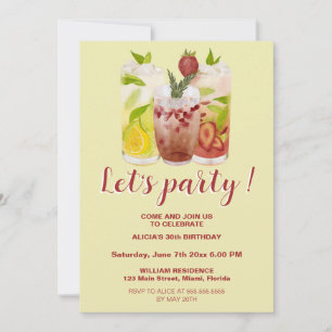 Pastel Yellow Summer Cocktail Party Birthday  Invitation