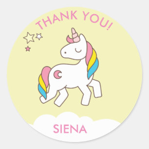 Pastel Yellow Unicorn Birthday Party Thank You Classic Round Sticker