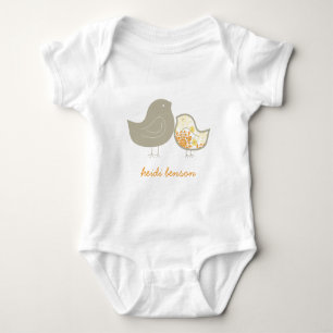 Pastel Yellow Whimsical Damask Chicks Neutral Baby Bodysuit