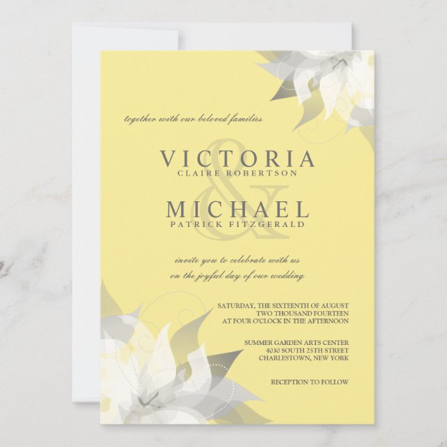 Pastel Yellow White Floral Wedding Invitations (Front)