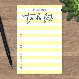 Pastel Yellow & White Stripes Blue To Do List Post-it Notes