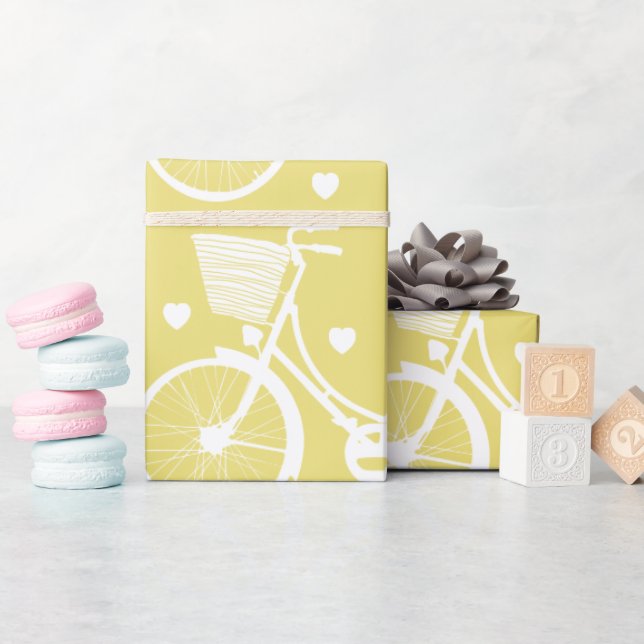 Pastel Yellow White Vintage Retro Bicycle  Wrapping Paper (Baby Shower)