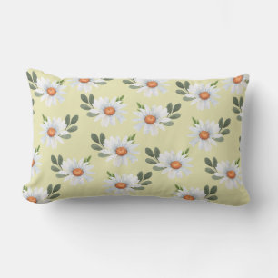 PASTEL YELLOW WITH WHITE & YELLOW DAISIES LUMBAR CUSHION