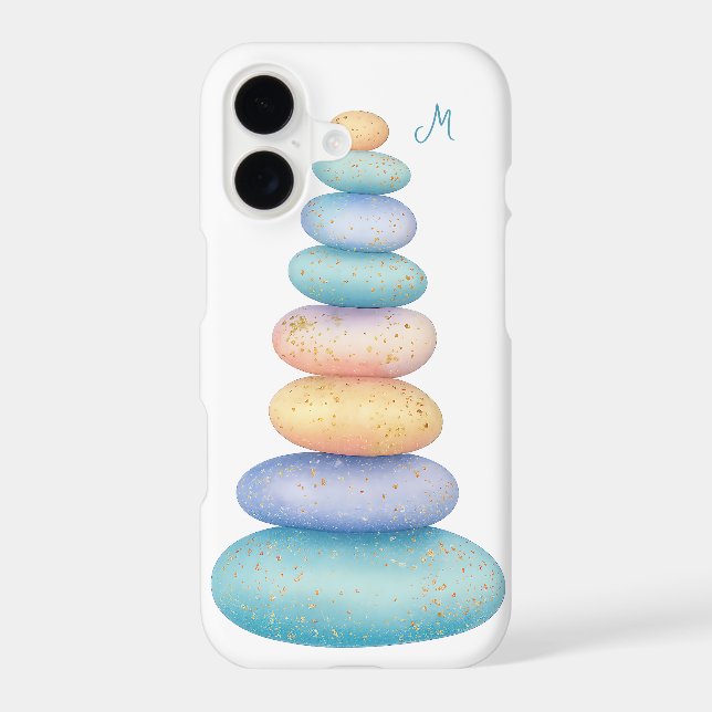 Pastel Zen Pebbles Stones Gold Accents Monogram (Back)
