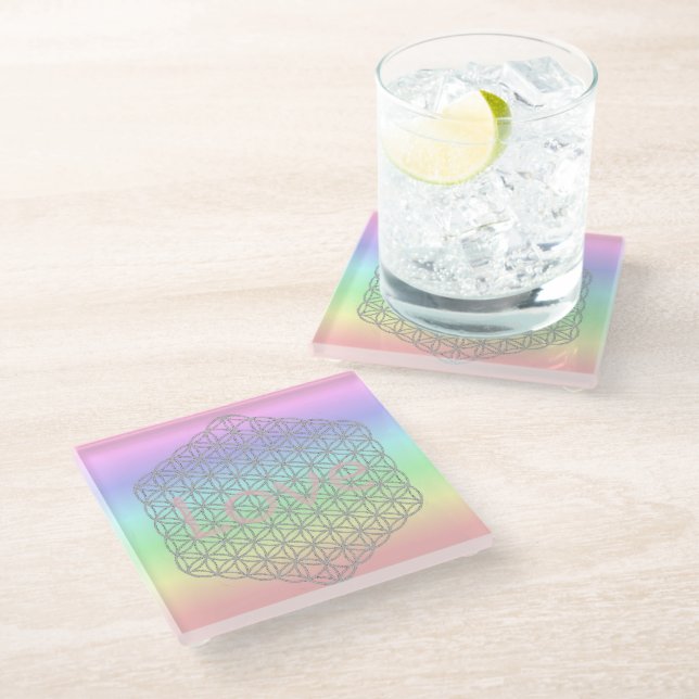 Pastell Silver Mandala Energy  Glass Coaster (Angled)