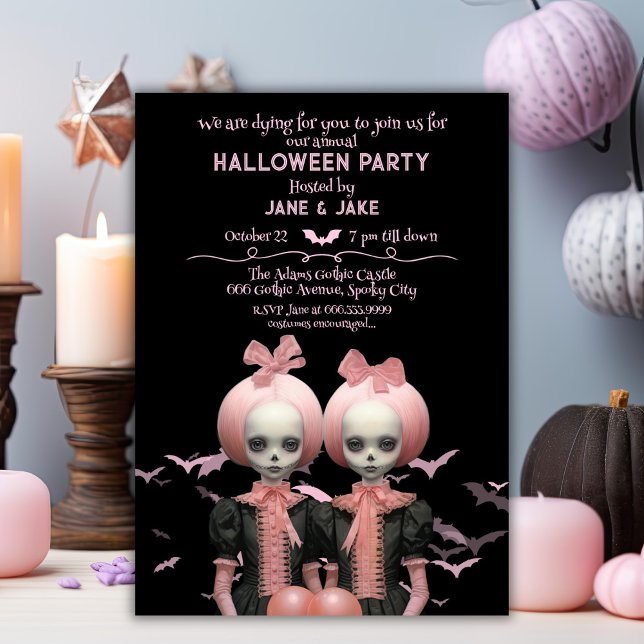 Pasteloween Creepy Twins Adult Halloween Party Invitation (Creator Uploaded)