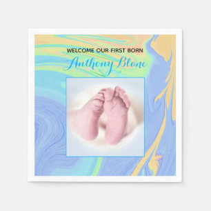 Pastels and Blue "Sip and See" with Photo Napkin