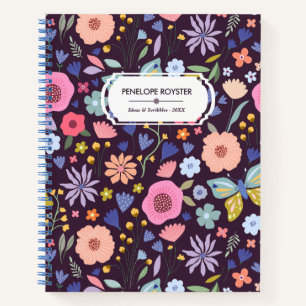 Pastels & Dark Plum Floral Pattern Name Notebook