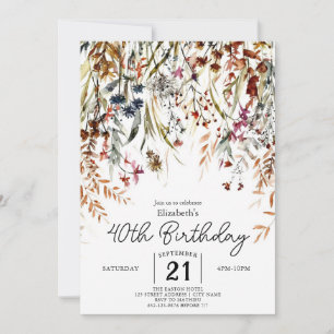 Pastels Garden Wildflowers 40th birthday Invitation