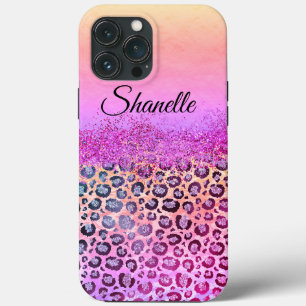 Pastels Glittery Silver Leopard Personalised iPhone 13 Pro Max Case