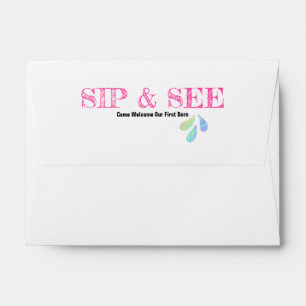 Pastels Inside Pink "Sip and See" on Flap Envelope