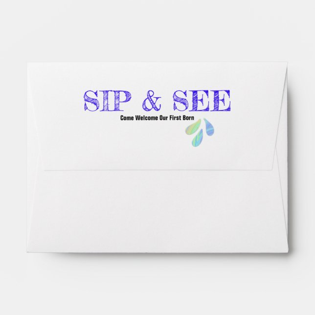 Pastels Inside Purple "Sip and See" on Flap Envelope (Back (Top Flap))