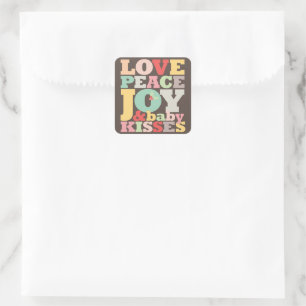 Pastels Love Peace Joy & Baby Kisses 1st Christmas Square Sticker