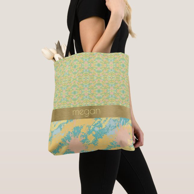 Pastels Paint Splatter Monogram Tote Bag (Close Up)