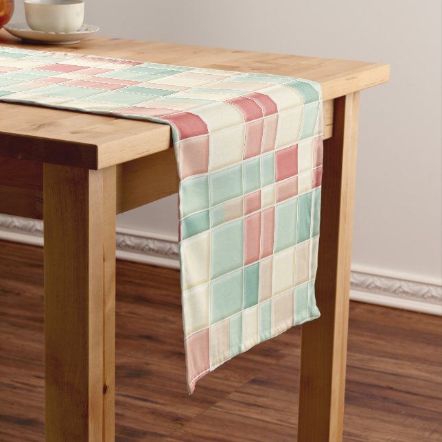 Pastels pattern Faux Ceramic Tiles Short Table Runner (In Situ)