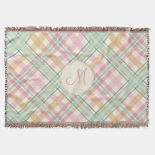 pastels plaid summertime pink mint with monogram throw blanket