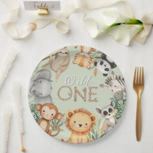 PastelTropical Wild One Jungle Safari Animals  Paper Plate