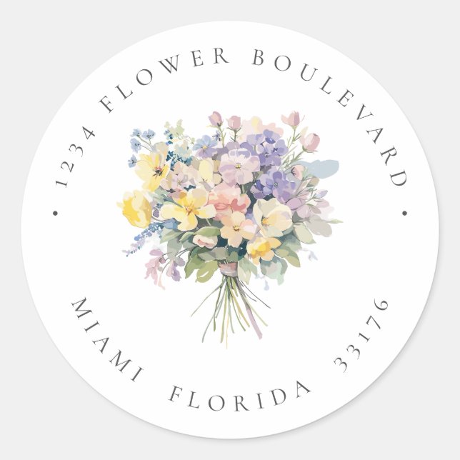 Paster flowers Bouquet Botanical Return address Classic Round Sticker (Front)