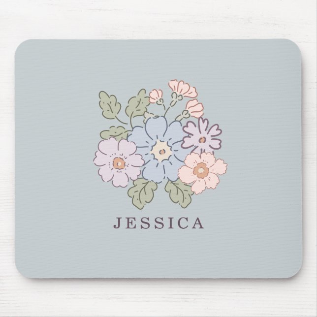 Pasterl Flowers on the light blue backgroud  Mouse Pad (Front)