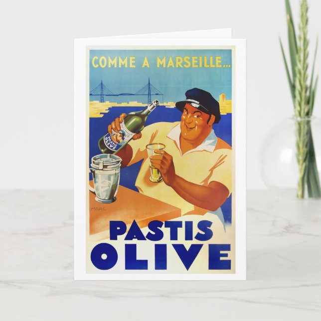 Pastis Olive - Vintage French Wine Poster Card (Front)