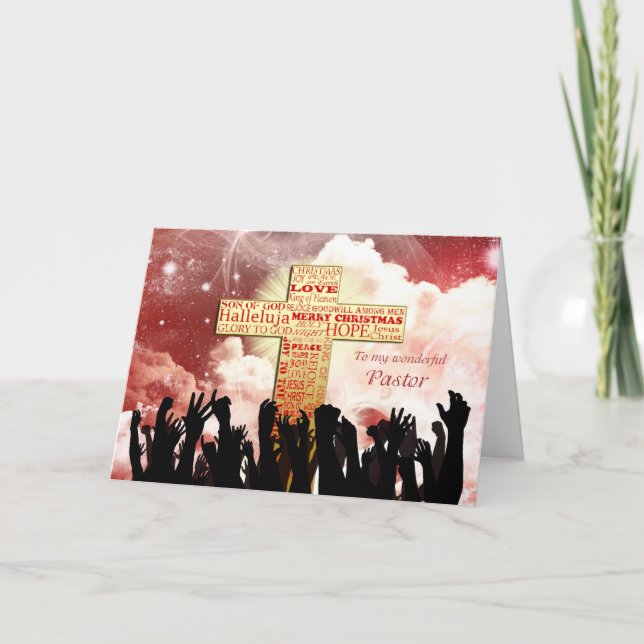 Pastor, a Christian cross Christmas Holiday Card (Front)