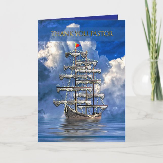 Pastor Appreciation Day, Ship w/many Sails, Clouds Card (Front)
