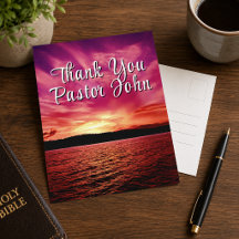 Pastor Appreciation Postcard | Ocean Pink Sunset