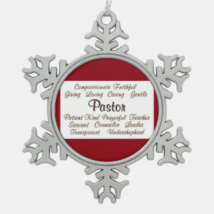 Pastor Attributes Snowflake Pewter Christmas Ornament
