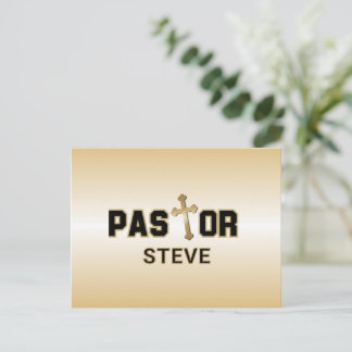 Pastor Black Gold Cross Personalised Postcard