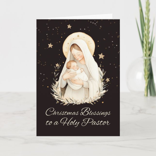 Pastor Christmas Blessings Madonna and Child  Card (Front)