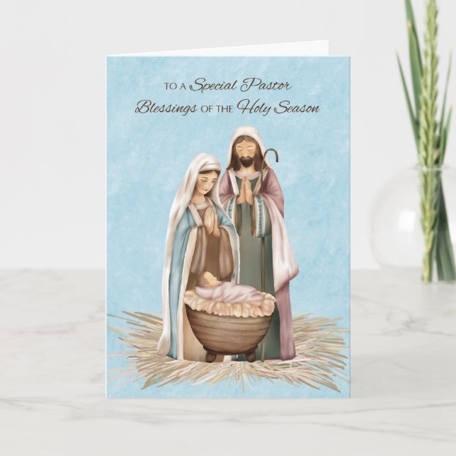 Pastor Christmas Blessings & Thanks Nativity Scene Card (Front)
