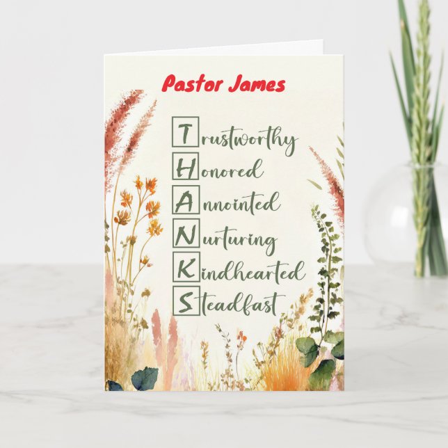 Pastor Clergy Appreciation Day Custom Name Thanks  Card (Front)