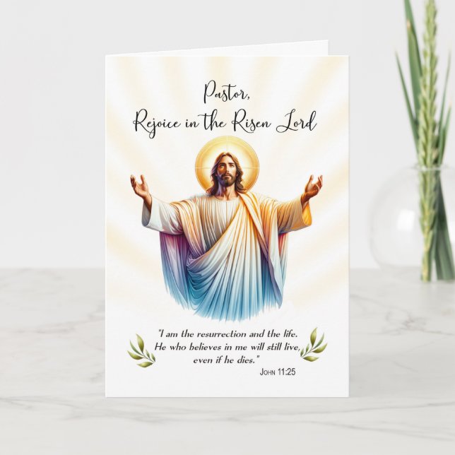 Pastor Easter Jesus is Risen Rejoice Scripture Card (Front)