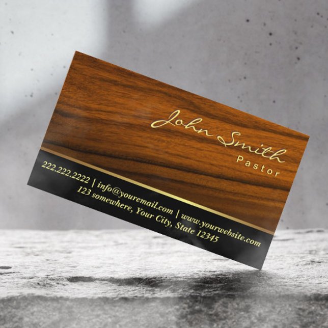 Pastor Minister Church Elegant Wood Grain Business Card (Creator Uploaded)