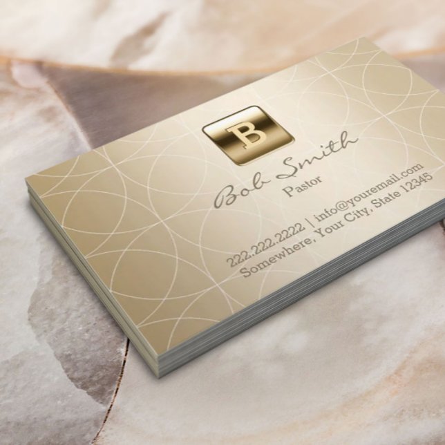 Pastor Modern Gold Monogram Geometric Business Card (Creator Uploaded)