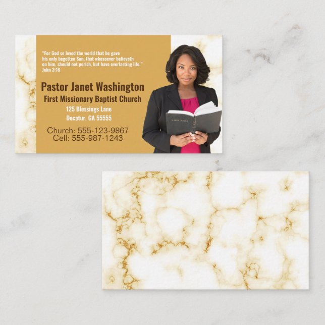Pastor or Deacon Gold Marble Photo Church Business Card (Front/Back)