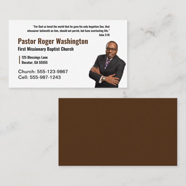 Pastor or Deacon Photo Church Business Card (Front/Back)