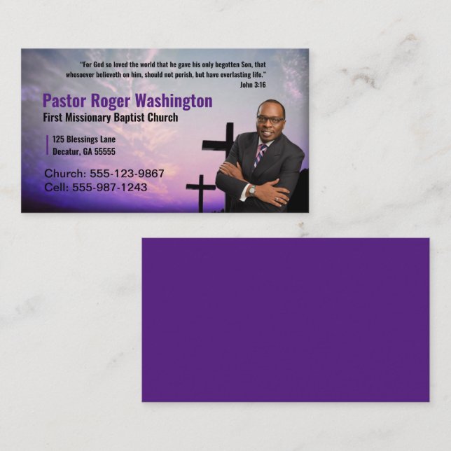 Pastor or Deacon Photo Church Business Card (Front/Back)