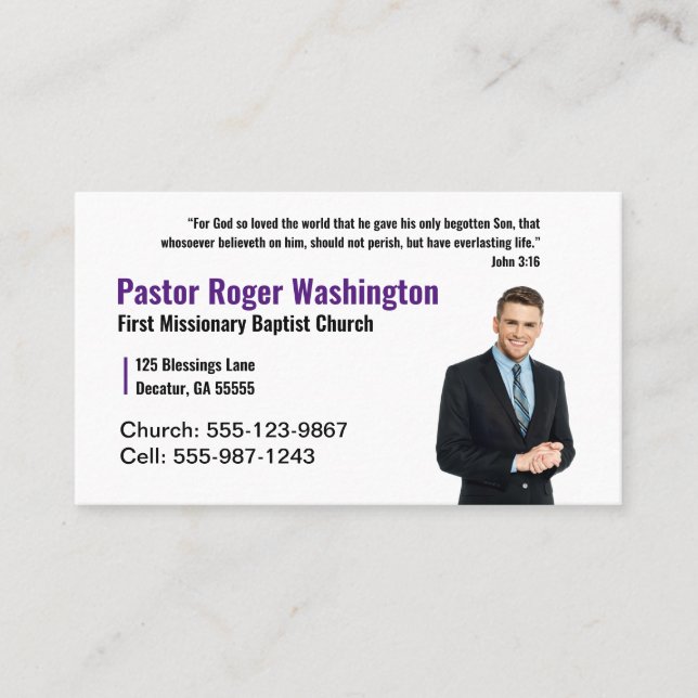 Pastor or Deacon Photo Church Business Card (Front)