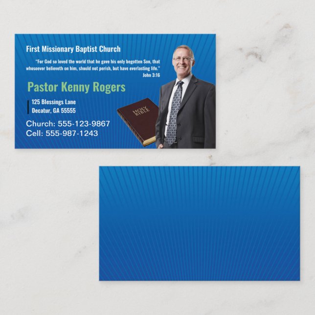 Pastor or Deacon Photo Church Business Card (Front/Back)