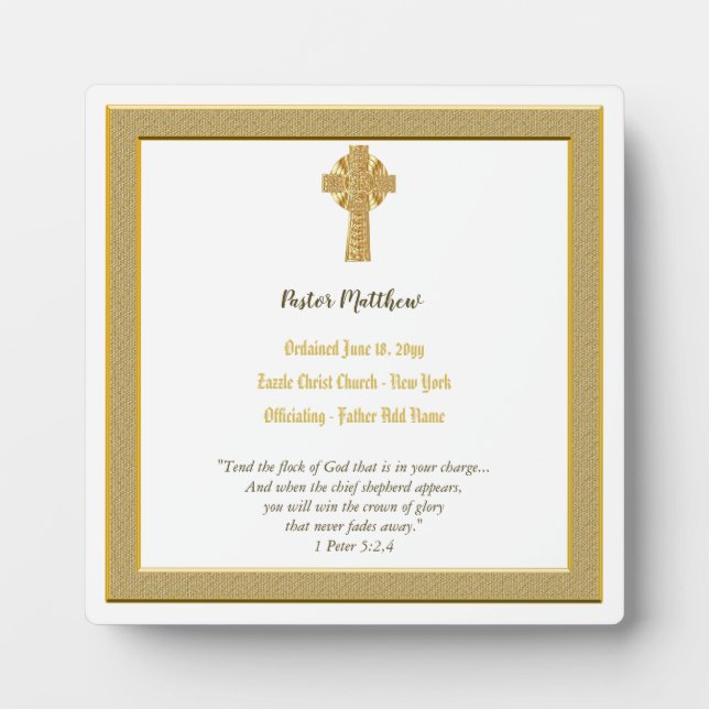 Pastor Ordination Plaque Anniversary Priest Deacon (Front)
