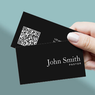 Pastor Plain Black QR Code Minimalist Business Card